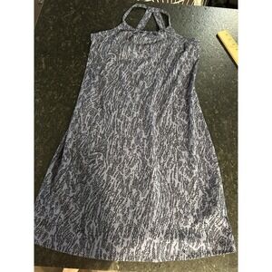 #82 Eddie Bauer Womens Sz S Knee Length Athletic Dress Blue Black Built in Bra